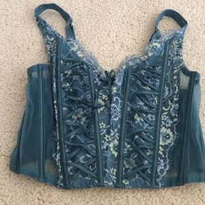 Victoria's Secret Dream Angels Unlined Lace Up Teal Corset Bra